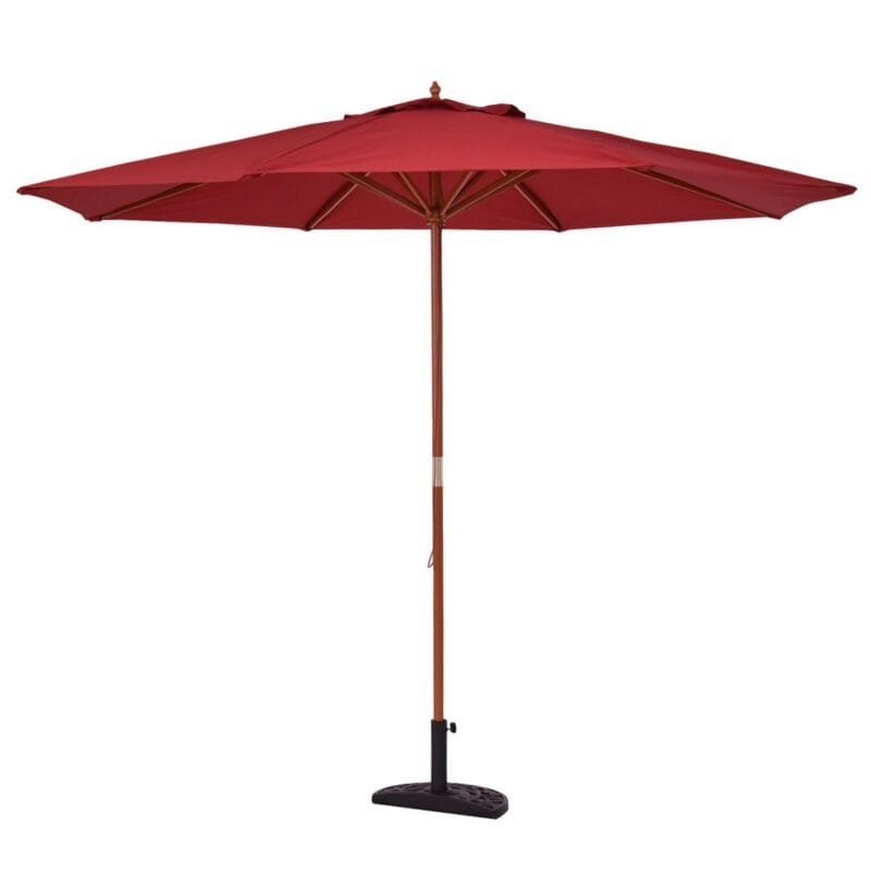 Aštuonkampis sodo skėtis nuo saulės su mediniu stiebu 300 cm skersmens (Raudona)
