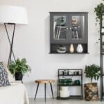 Kompaktiška vonios veidrodinė spintelė su reguliuojama lentyna (Pilka)