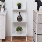 Medinė kopėčių lentyna su 3 lentynomis (Balta)