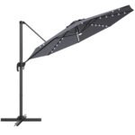 Atverčiamas lauko skėtis su LED apšvietimu (Pilka)