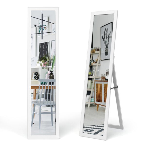 Pilno kūno veidrodis mediniu rėmu 37 x 155 cm (Balta)