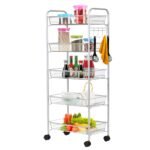 5 pakopų metalinis vežimėlis su ratukais (Pilka)