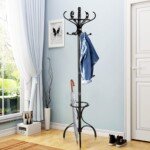 Drabužių kabykla su 12 kabliukų ir skėčių laikikliu (Juoda)