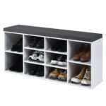 Balta batų spintelė su sėdimąja dalimi ir laikymo lentynomis (Balta)