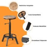 Reguliuojamo aukščio baro kėdė su medžio ir metalo detalėmis ir atrama kojoms (Juoda)