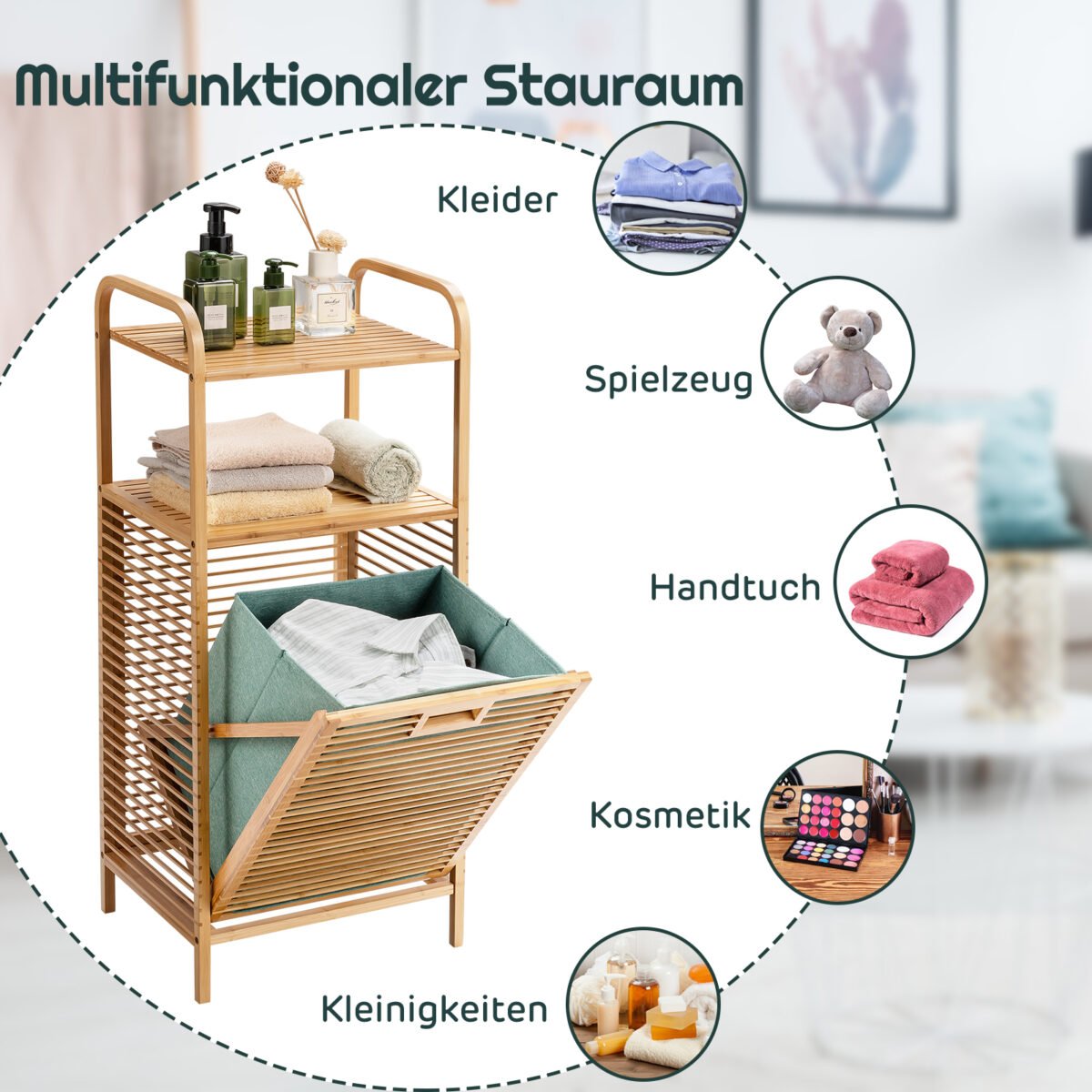 Sulankstomas bambukinis 2 lentynų stovas (Natūrali)