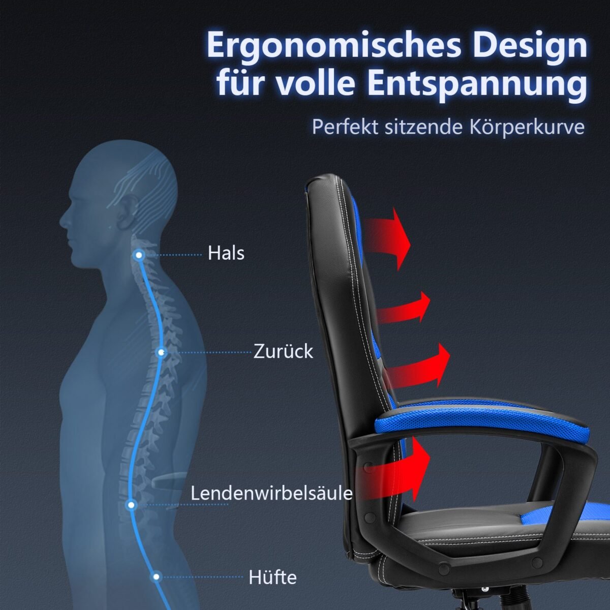 Ergonomiška kompiuterio kėdė su atlošu (Mėlyna)