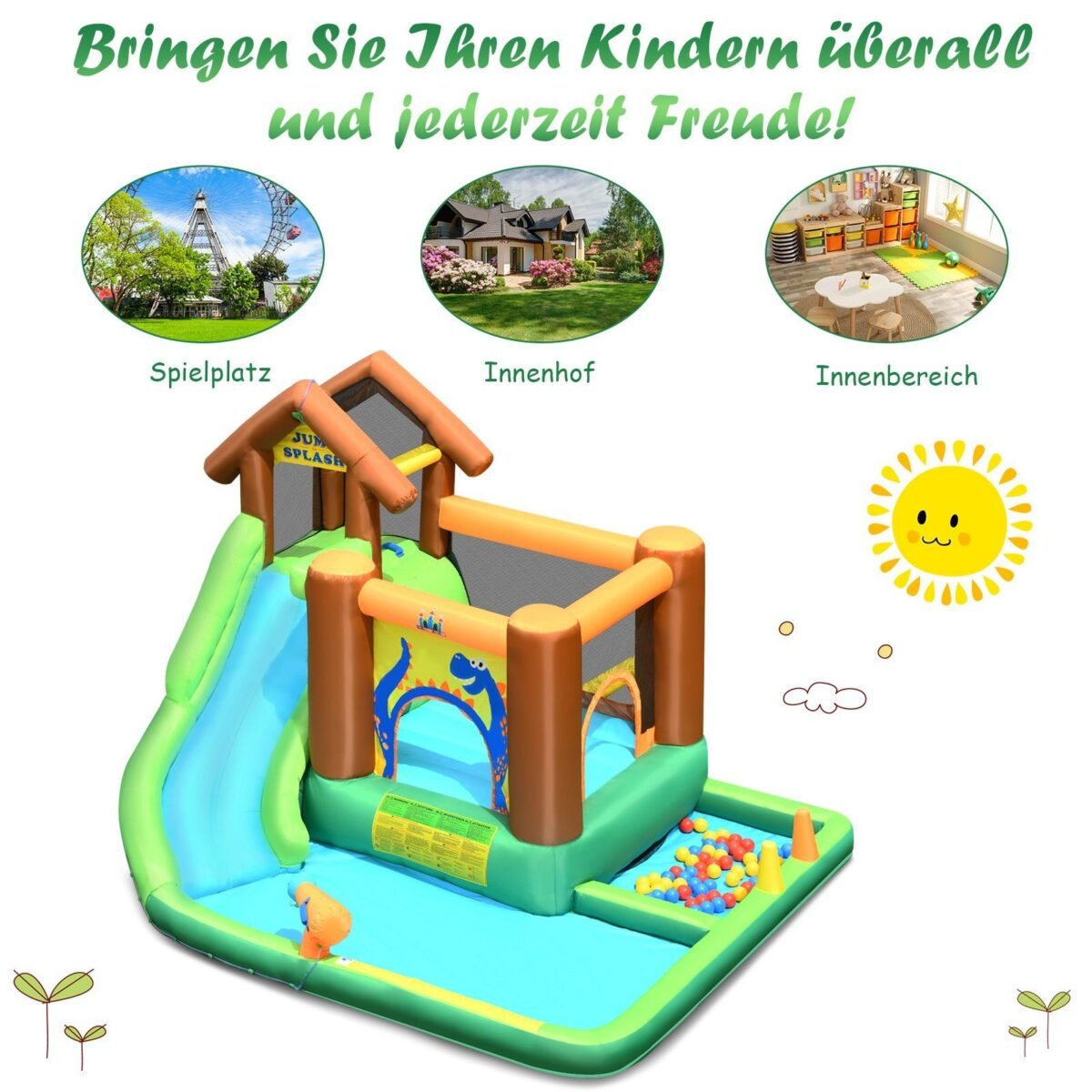 Pripučiama pilis su vandens čiuožykla ir baseinu (Spalvota)