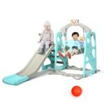 4 viename vaikų žaidimų aikštelė su čiuožykla ir sūpynėmis (Žalia)