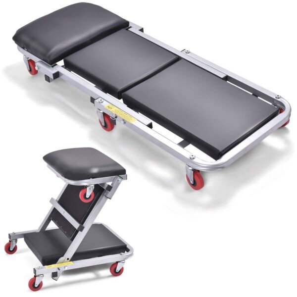 Sulankstomas 2-in-1 dirbtuvių gultas ir montavimo kėdė (Juoda)