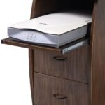 Kompiuterio stalas su ištraukiamu klaviatūros padėklu ir spausdintuvo lentyna (Valriekmedžio)