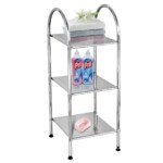 Chromuota metalinė pastatoma vonios lentyna su 3 lentynomis (Sidabrinė)