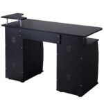 Kompiuterinis stalas su ištraukiama klaviatūros ir spausdintuvo lentyna (Juoda)