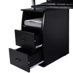 Kompiuterinis stalas su ištraukiama klaviatūros ir spausdintuvo lentyna (Juoda)