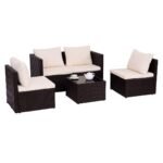 Elegantiškas poliratano lauko baldų komplektas su stalu ir kėdėmis (Ruda)