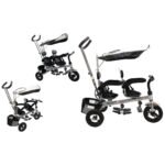 Daugiafunkcis dvivietis vaikiškas triratis su stūmimo rankena (Juoda)