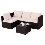 Elegantiškas poliratano lauko baldų komplektas su stalu ir kėdėmis (Ruda)