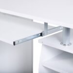 Kompiuterio stalas su ištraukiamu klaviatūros stalčiumi ir spausdintuvo lentyna (Balta)