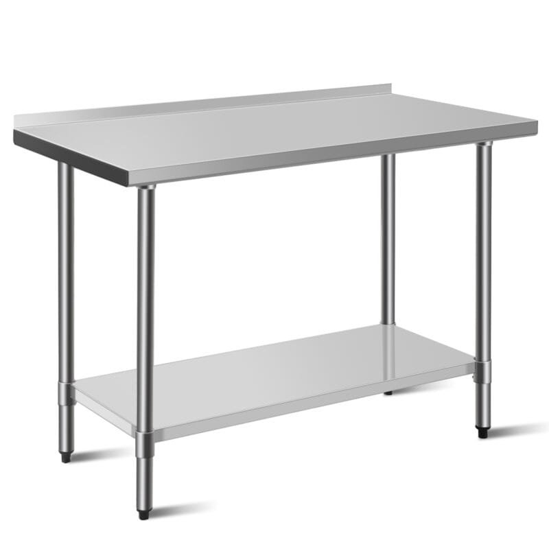 Profesionalus nerūdijančio plieno darbo stalas su reguliuojama lentyna (Sidabrinė)