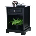 Daugiafunkcinis šoninis staliukas su stalčiumi ir atvira lentyna (Juoda)