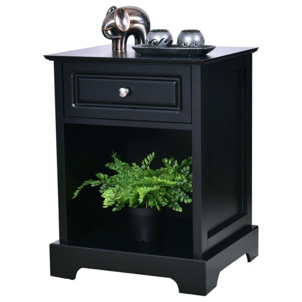 Daugiafunkcinis šoninis staliukas su stalčiumi ir atvira lentyna (Juoda)