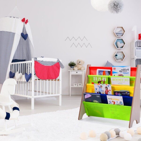 Vaikiška keturių skyrių knygų ir žaislų lentyna (Natūrali)