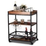 Virtuvės ir serviravimo vežimėlis su ratukais ir trimis lentynomis (Ruda)