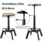 Reguliuojamo aukščio baro kėdė su medžio ir metalo detalėmis ir atrama kojoms (Juoda)