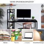 Kompiuterio stalas su keturių pakopų lentyna (Juoda)