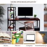 Biuro stalas su keturiomis lentynomis ir metaliniu rėmu (Raudonai rudas)