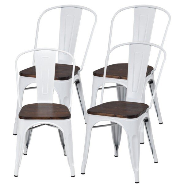 Metaliniai virtuvės kėdžių komplektas iš 4 vnt. su atlošu 42 5 x 52 x 83 5 cm (Balta)