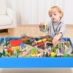 Medinis traukinukų rinkinys 108 detalių (Spalvota)