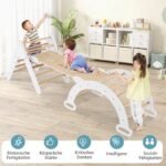 Medinis Montessori laipiojimo trikampis su čiuožykla (Balta)