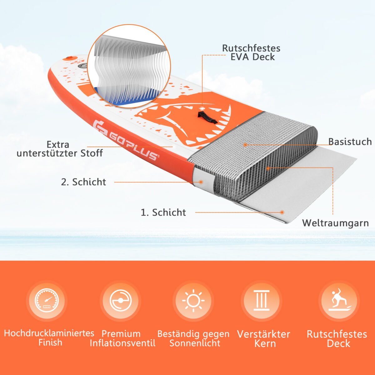 Pripučiama irklentė su vienu irklu 335 cm (Oranžinė ir balta)
