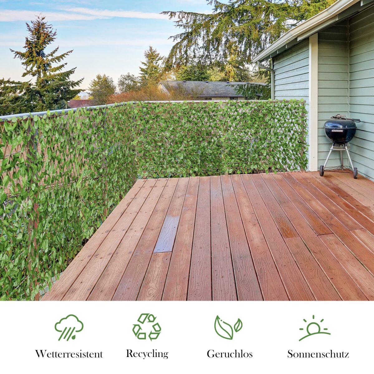 Ištraukiama dirbtinė gyvatvorė su lapijos imitacija 255 cm (Žalia)