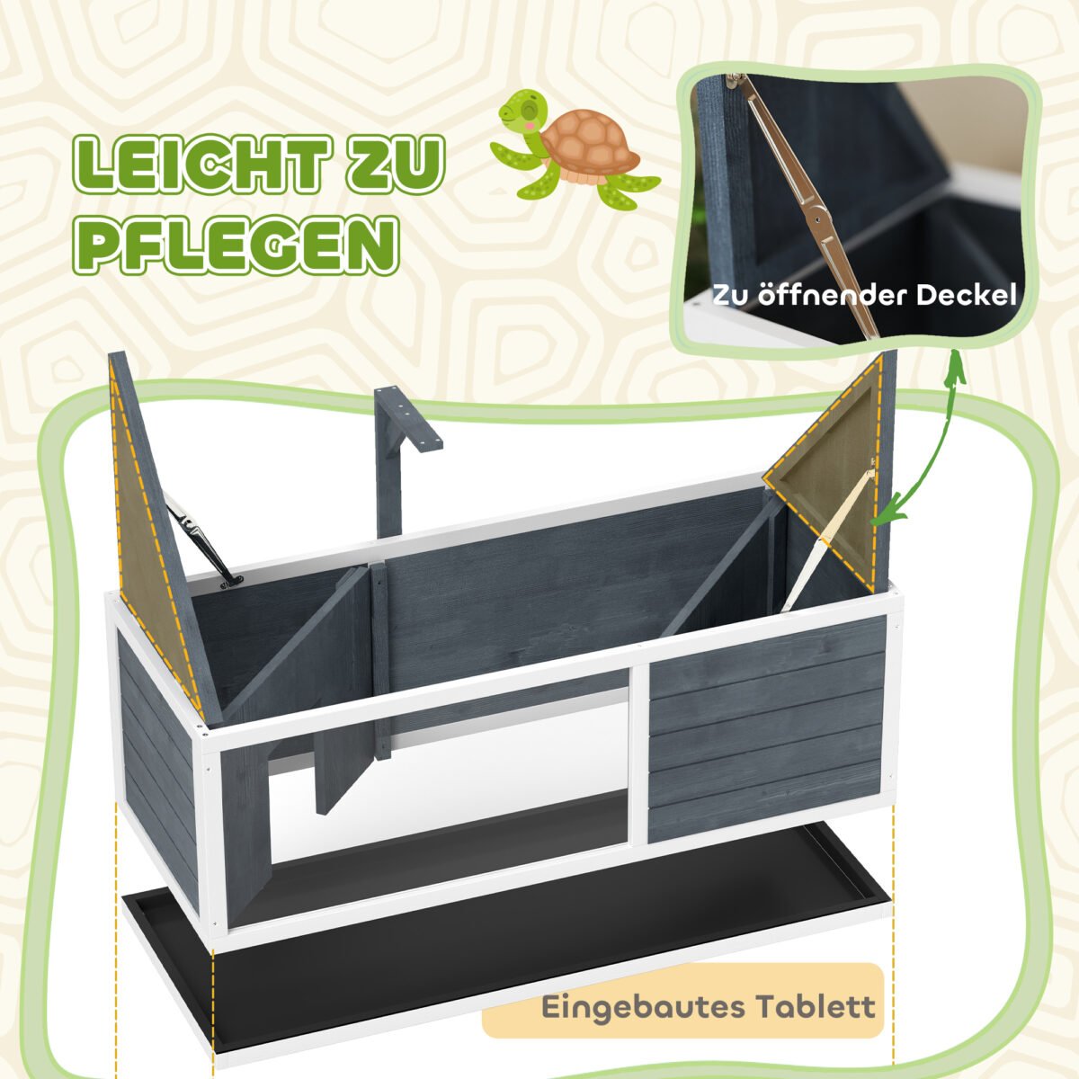 Vėžlių namelis su atidaroma viršutine dalimi ir tvirtinimu lempoms