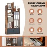 Atvira 7 pakopų knygų lentyna su stalčiumi (Ruda)