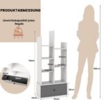 7 pakopų atvira knygų lentyna su stalčiumi (Balta)