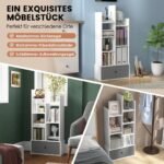 7 pakopų atvira knygų lentyna su stalčiumi (Balta)