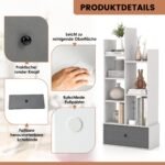 7 pakopų atvira knygų lentyna su stalčiumi (Balta)