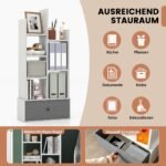 7 pakopų atvira knygų lentyna su stalčiumi (Balta)