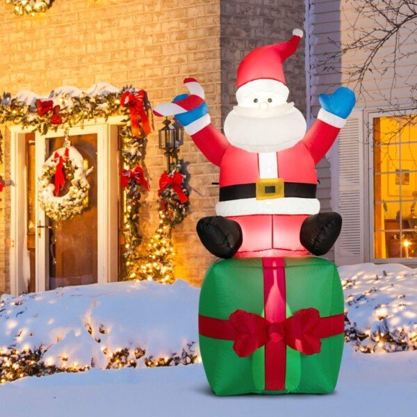 Pripučiamas Kalėdų Senelis su dovanų dėže 180 cm (Raudona)