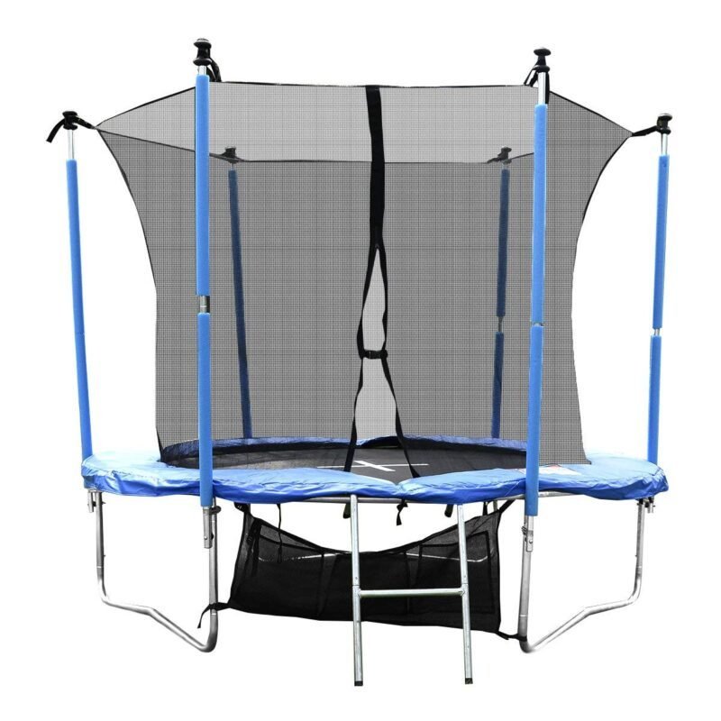 Profesionalus lauko batutas 430 cm su apsauginiu tinklu ir kopėčiomis (Mėlyna)