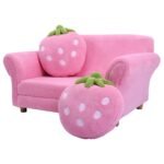 Vaikiška koralinio aksomo sofa su 2 pagalvėlėmis (Rožinė)