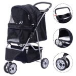 Sulankstomas vežimėlis gyvūnams su puodelio laikikliu (Juoda)