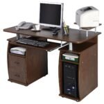 Kompiuterio stalas su ištraukiamu klaviatūros padėklu ir spausdintuvo lentyna (Valriekmedžio)