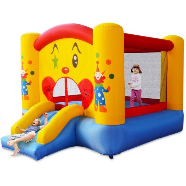 Pripučiama pilis-tramplinas su čiuožykla vaikams (Spalvota)