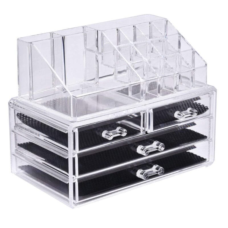 Kosmetikos ir Papuošalų Organizatorius su 3 aukštais ir 4 stalčiais (Skaidri)