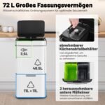 Nerūdijančio plieno šiukšliadėžė su judesio jutikliu 72 l (Sidabrinė)