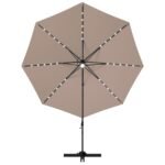 Terasos skėtis su LED apšvietimu ir 360° sukimosi funkcija (Ruda)